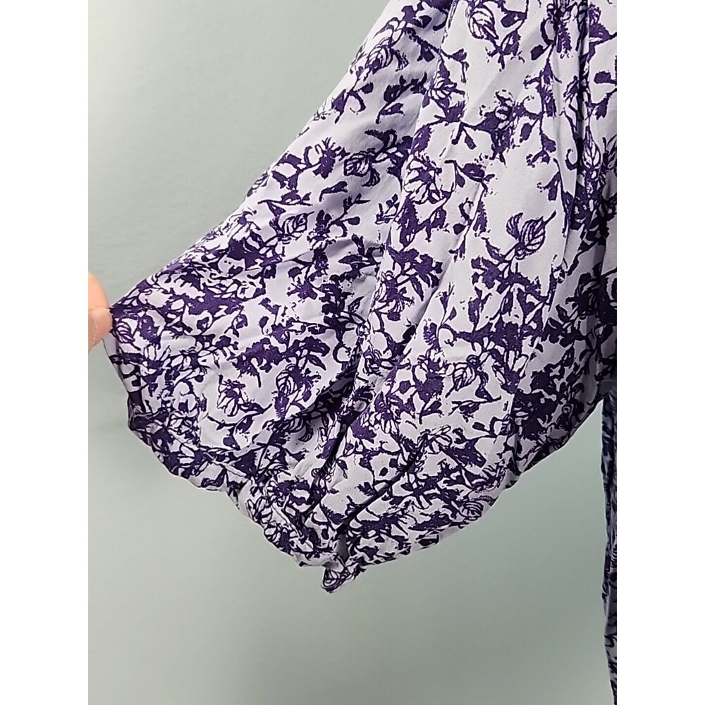 Knox Rose Size x1 Blue Floral V-Neck Ruffled Boho Top Shirt Peasant Blouse Tie - Picture 6 of 15